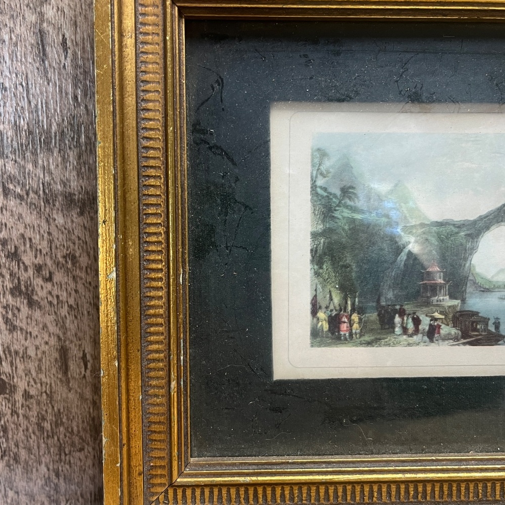 Vintage Gold Ornate Framed Asian Landscape Print Black Mat Wall Art 7x9 - Picture 3 of 4